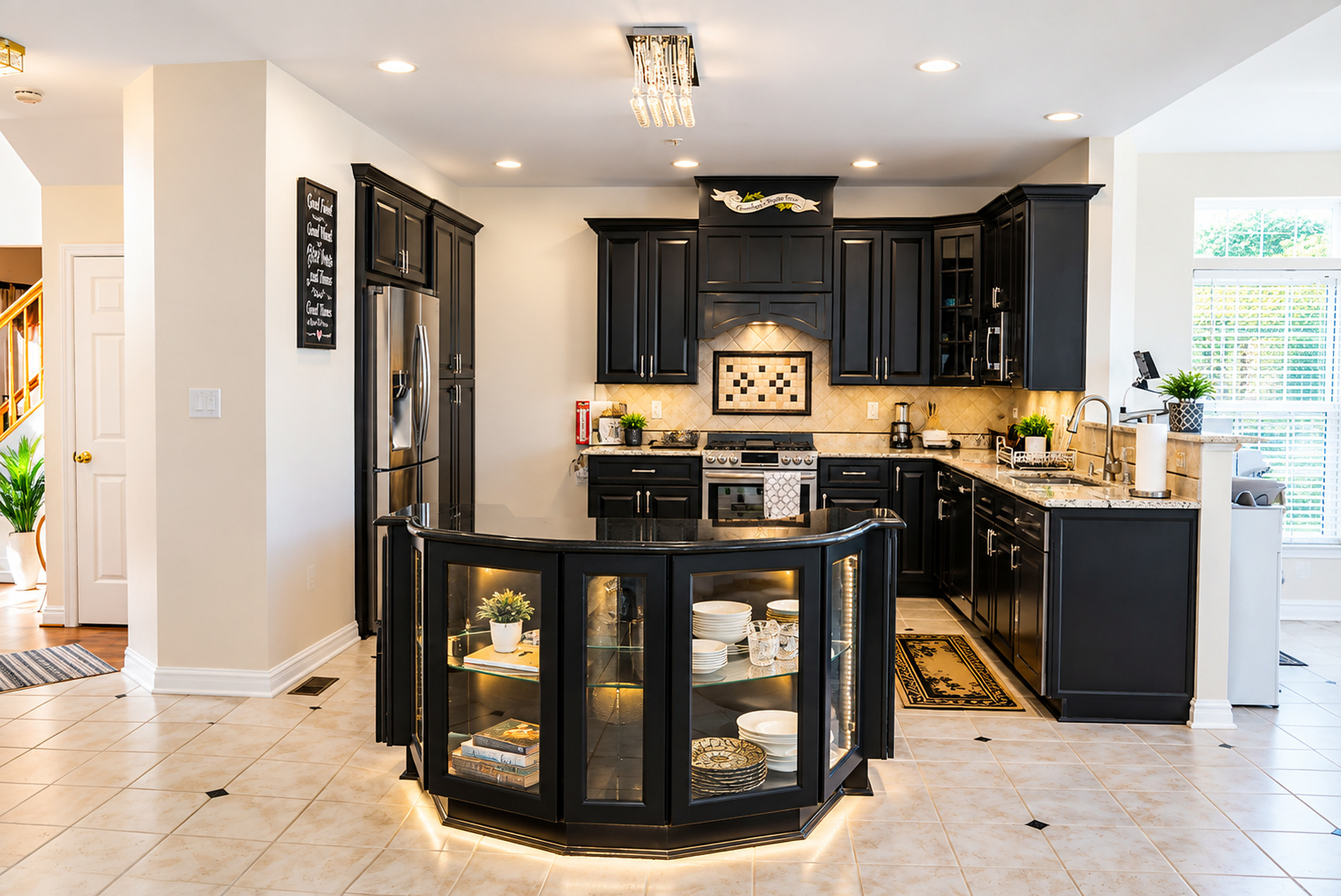 The kitchen island and breakfast bar at Serenade House